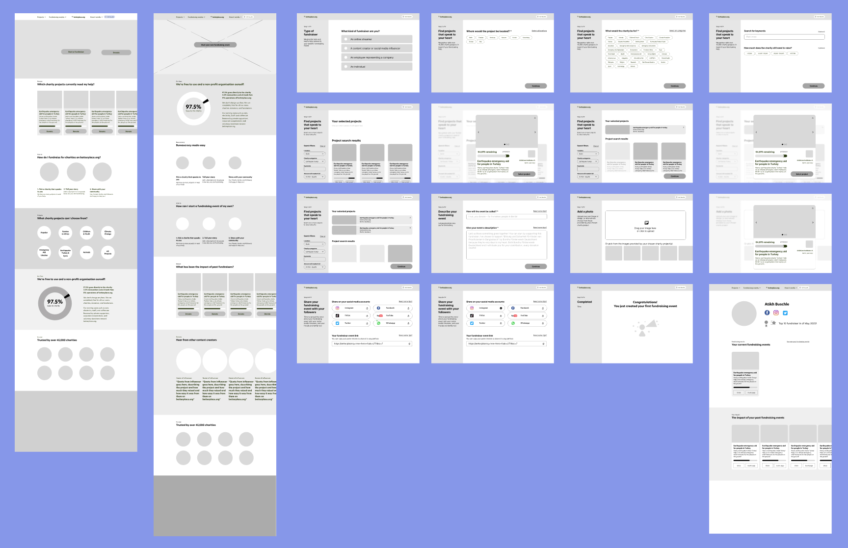 betterplace.org: Mid-fi wireframes